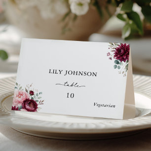 Burgundy & Blush Wedding Meal Choice Place Cards