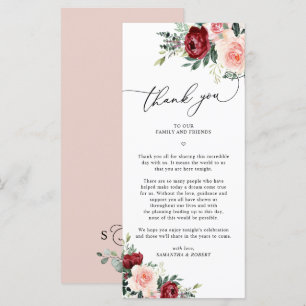 Burgundy Blush Wedding Thank You Letter Card