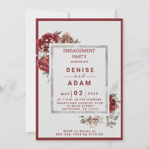 Burgundy, Blush, White Roses Engagement Party  Invitation