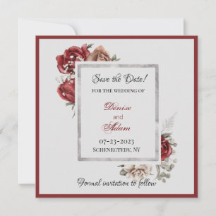 Burgundy, Blush, White Roses Save the Date Invitation