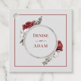 Burgundy Blush & White Roses Silver Foil Favour Tags