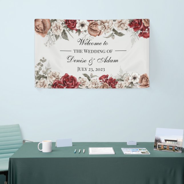 Burgundy Blush & White Roses Wedding Banner (Tradeshow)