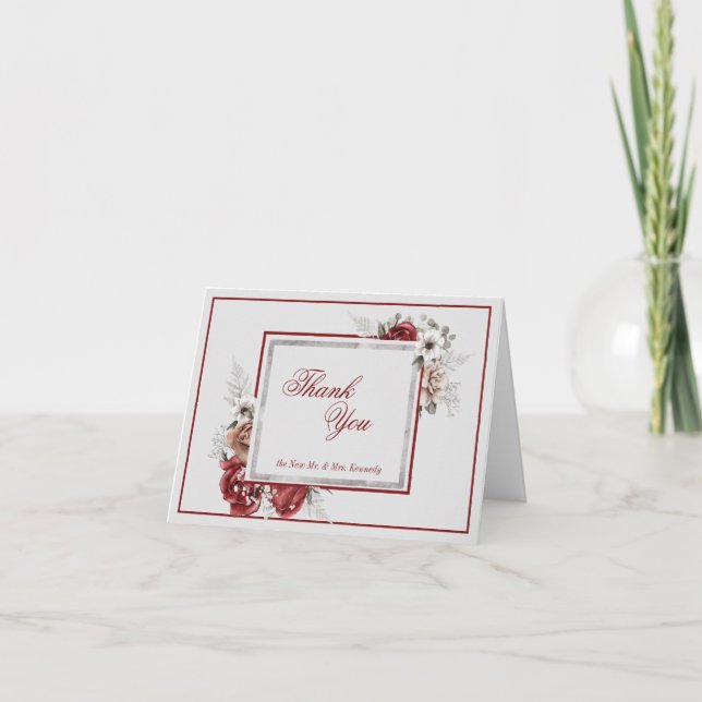 Burgundy Blush & White Roses Wedding Gift Thank Yo Thank You Card (Front)