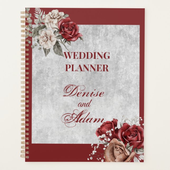 Burgundy, Blush, White Roses Wedding Planner (Front)