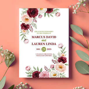 Burgundy Blush Wildflower Wedding Invitation Card