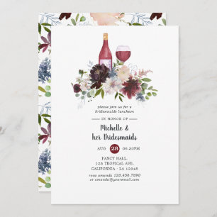 Burgundy & Blush Wine Tasting Bridesmaids Luncheon Invitation