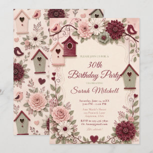 Burgundy Blush Winter Birthday Party Invitation