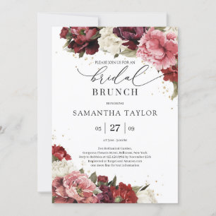 Burgundy blusn mauve roses peonies bridal brunch invitation