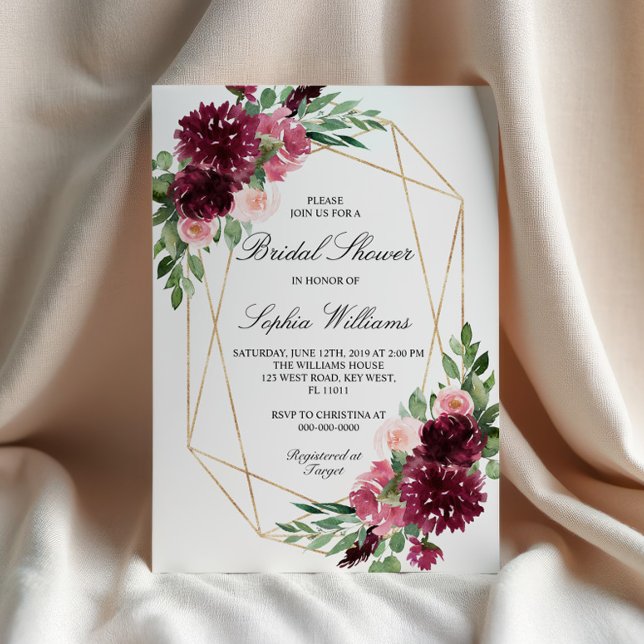 Burgundy Bohemian Floral Bridal Shower Invitation (Creator Uploaded)
