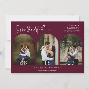 Burgundy Boho Arch Photo QR Code Save the Date Invitation