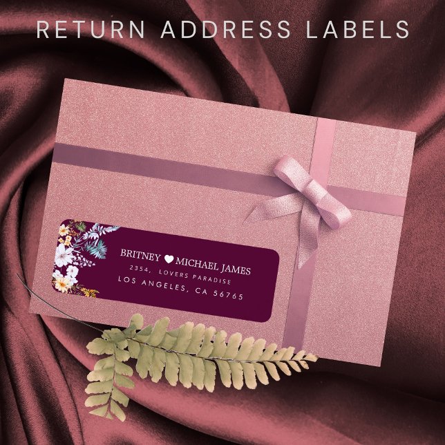  Burgundy boho bloom heart return address label (Creator Uploaded)