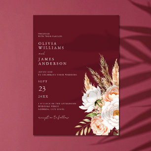 Burgundy Boho Chic Floral Wedding Invitation