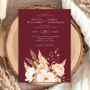 Burgundy Boho Chic Floral Wedding Invitation