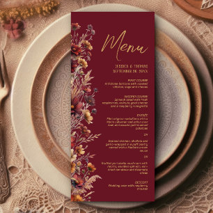 Burgundy Boho Chic Wildflowers Elegant Wedding Menu