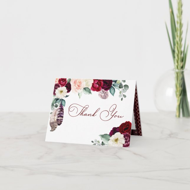 Burgundy Boho Dreamcatcher Thank You Card (Front)