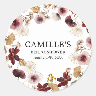 Burgundy Boho Fall Bridal Shower Classic Round Sticker