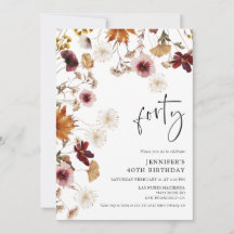 Burgundy Boho Fall Floral 40th Birthday