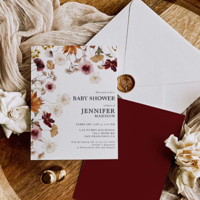 Burgundy Boho Fall Floral Baby Shower Invitation (Creator Uploaded)