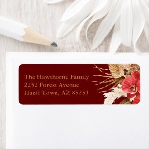 Burgundy Boho Fall Floral  Wedding Adress Label