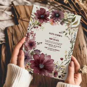 Burgundy Boho Fall Floral Wedding Invitation