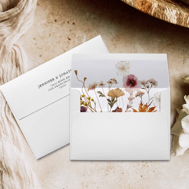 Burgundy Boho Fall Floral Wedding Invitation Envelope (Wildflower Burgundy Wedding Envelope)