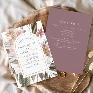 Burgundy Boho Floral All in One Wedding Invitation