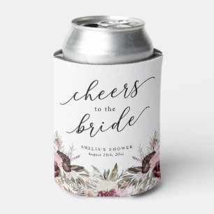 Burgundy Boho Floral Bridal Shower Can Cooler