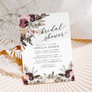 Burgundy Boho Floral Bridal Shower Invitation