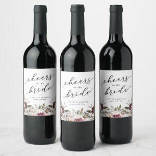 Burgundy Boho Floral Bridal Shower Wine Label