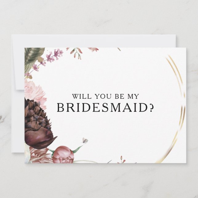 Burgundy Boho Floral Bridesmaid Proposal Card (Front)
