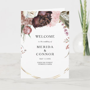 Burgundy Boho Floral Folded Wedding Program Programme