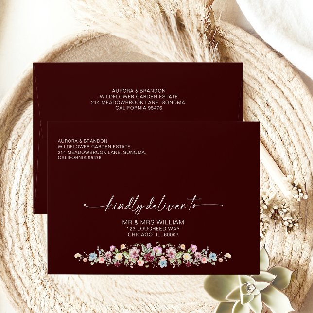 Burgundy Boho Floral Garden Wedding  Envelope (Creator Uploaded)