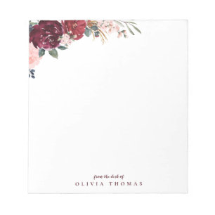 Burgundy boho floral personalised Stationery Notepad