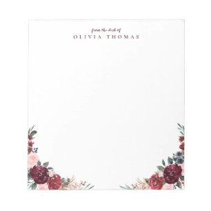 Burgundy boho floral personalised Stationery Notepad