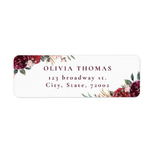 Burgundy boho floral rustic return address