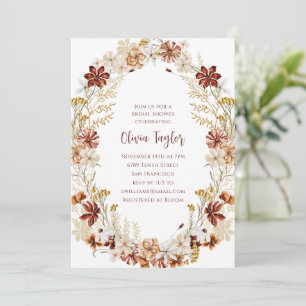 Burgundy Boho Floral Rustic Wreath Bridal Shower Invitation