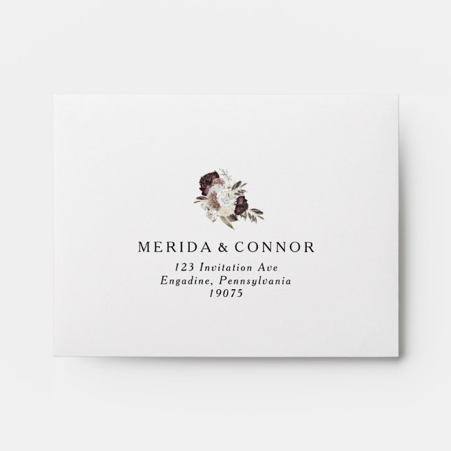 Burgundy Boho Floral Self Addressed RSVP Envelope (Front)
