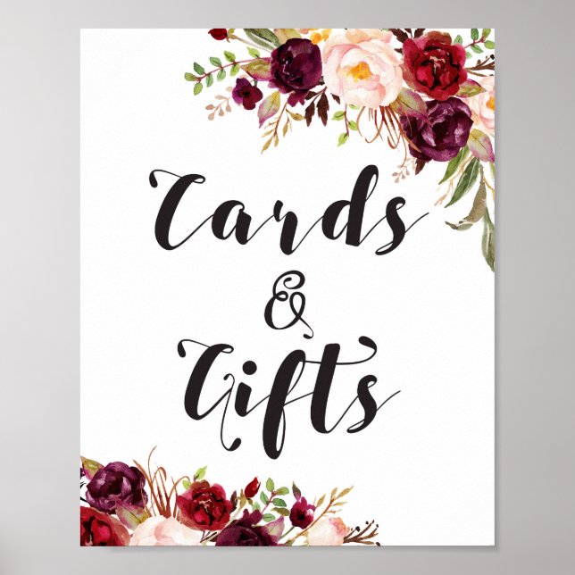 Burgundy Boho Floral Sign - Cards and Gifts (Front)
