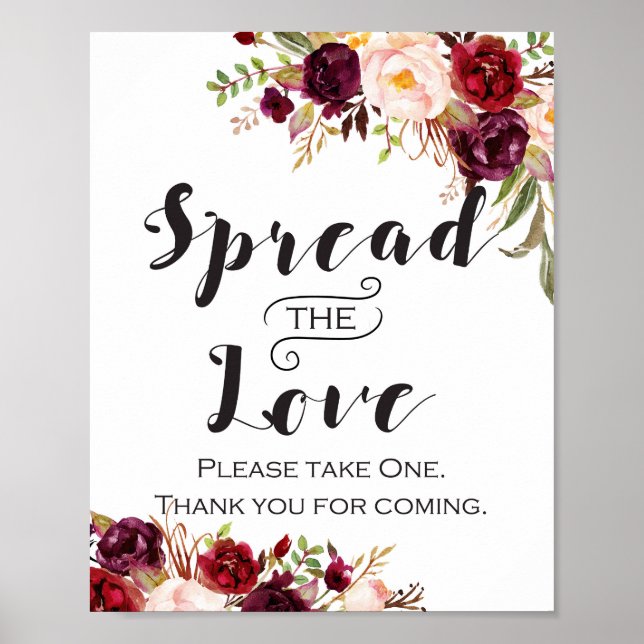 Burgundy Boho Floral Sign - Spread the Love (Front)