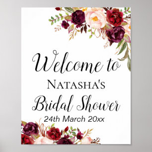 Burgundy Boho Floral Sign - Welcome Sign