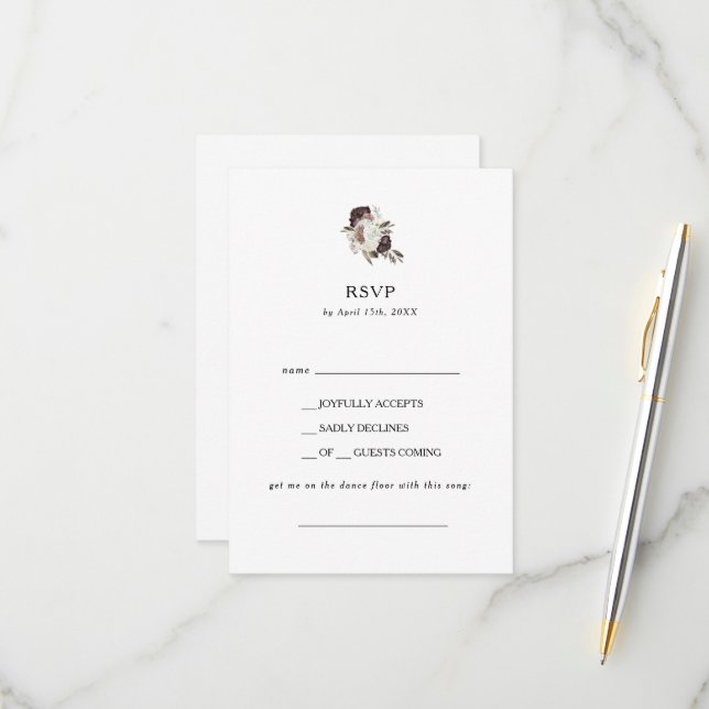 Burgundy Boho Floral Song Request RSVP Card (Front/Back In Situ)