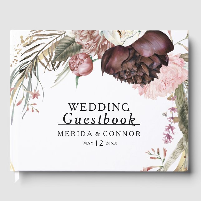 Burgundy Boho Floral Wedding Guest Book (Front)