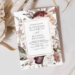 Burgundy Boho Floral Wedding Invitation