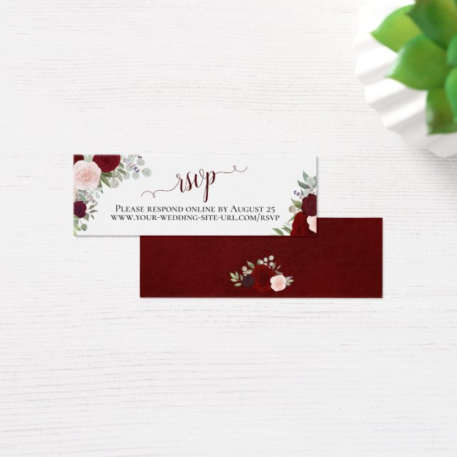 Burgundy Boho Floral Wedding RSVP Online Card (Desk)
