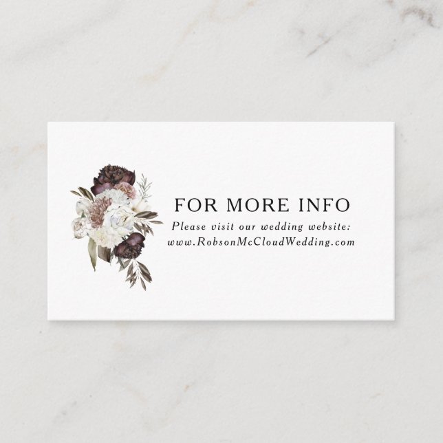 Burgundy Boho Floral Wedding Website Card (Front)
