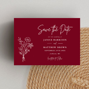 Burgundy Boho Minimalist Botanicals Photo Wedding Save The Date