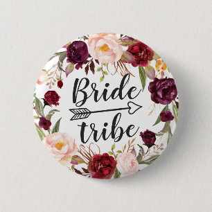 Burgundy Boho Red Blush Floral Wreath Bride Tribe 6 Cm Round Badge