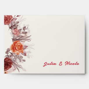Burgundy Boho Rose Floral Pampas Grass Wedding Envelope