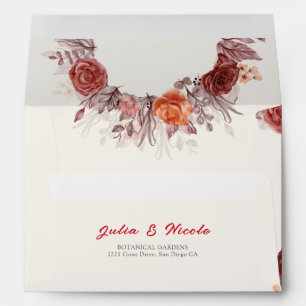 Burgundy Boho Rose Floral Pampas Grass Wedding Envelope