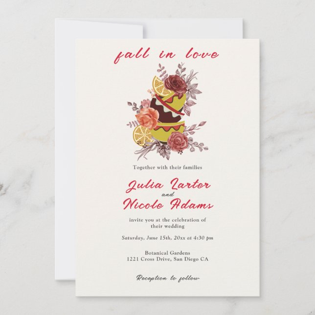 Burgundy Boho Rose Pampas Lemon Tea Bridal Shower Invitation (Front)